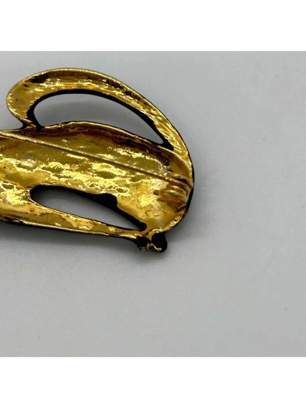 Vintage Black Matte Enamel Siamese Cat Brooch With Gold-Tone Rhinestone Bow - Picture 8 of 11